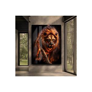 Pittura di vetro illustrazione di fiamme e leone