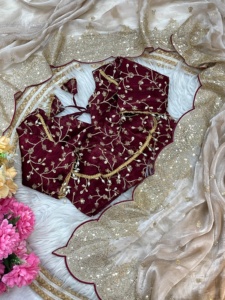 Belle mousseline de soie Fendy à la recherche magnifique avec fabricant de Saree de broderie de l'Inde au taux le plus bas - Product Image 5