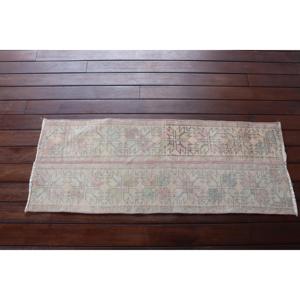 Tapis vintage 1,5x3,8 pieds, gris rose patchwork en laine, tapis turc - Product Image 3