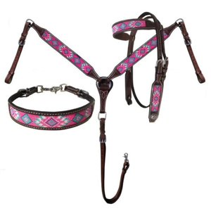 Top Qualité Handmade100 % Cuir Véritable Western Sculpté Headstall & Collier De Poitrine Ensemble En Gros Fabricant - Product Image 2
