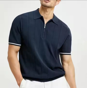 Fermeture éclair directe d'usine en gros pour hommes pour polo Logo personnalisé sur le devant Nouveau design Spandex de couleur unie en polyester pour le golf - Product Image 1