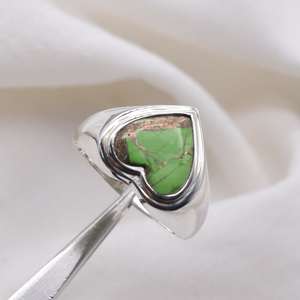 Anillo de Corazón de Turquesa Verde Cobre, Plata de Ley 925, Joyería de Piedras Preciosas Hecha a Mano, Regalo de Moda para Mujer - Product Image 5