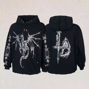 Fabricante de peso pesado, ropa de calle personalizada para hombres, sudaderas con capucha y sudaderas de gran tamaño 100% algodón con estampado de lavado ácido - Product Image 1