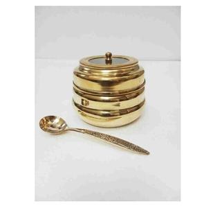 Latón Ghee olla tapa tradicional indio mantequilla contenedor de almacenamiento fabricante aceite almacenamiento tarro cuchara cocina comedor Mil capacidad - Product Image 1