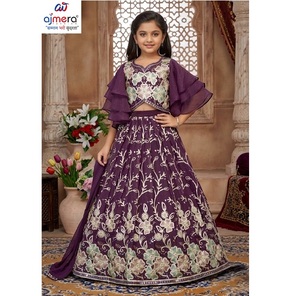Conjunto de Lehenga Choli para Niñas Ajmera con Bordado Floral, Manga Larga, Suave, con Dupatta con Volantes, Estilo Boutique Elegante, Traje Festivo - Product Image 1