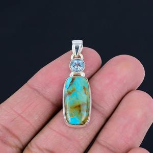 Turquoise pierres précieuses pendentif bijoux pour femmes argent Boho Style bijoux 925 argent Sterling tendance à la main pendentif cadeau pour - Product Image 3