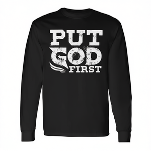 T-shirt à manches longues « Put God First » pour les personnes religieuses fidèles - Product Image 2