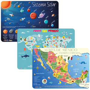 Mappa del mondo del sistema solare mappa del Messico Kit educativo interattivo tovaglietta (anteriore e posteriore) per i bambini, scuola elementare - Product Image 1