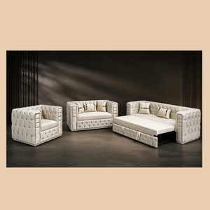 Ensemble de canapé-lit Chesterfield de luxe convertible, canapé-lit moderne capitonné, meubles de salon avec détails dorés - Product Image 2