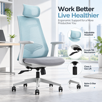 Chaise de bureau à dossier haut en maille avec appui-tête réglable, cadre gris, accoudoirs en PU pour poste de travail de direction