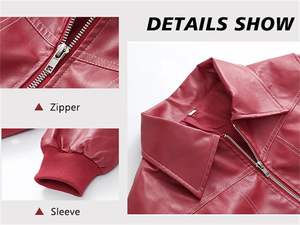 Chaqueta de cuero de gran tamaño para mujer Vintage Zip Up Bomber motocicleta Faux Leather Jacket Coat prendas de vestir exteriores - Product Image 5