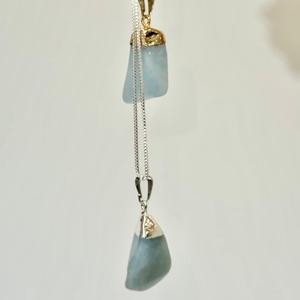 Colgante de Piedra de Aguamarina Pulida en Forma de Lágrima, Gema Semipreciosa, Collar de Doble Gota, Joyería - Product Image 4