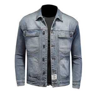 Chaqueta de mezclilla clásica retro para hombre, holgada, informal, versátil, diseño de solapa, moda de calle alta para montar en motocicleta, frente de lona - Product Image 2