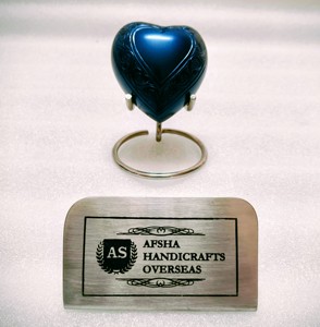 Dark Blue Color/Finish Heart Print Heart <b>Keepsake</b> Cremation for <b>Ashes</b> - Product Image 2