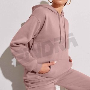 Traje deportivo para mujer Sudadera con capucha térmica y pantalones de chándal Conjunto de dos piezas con cordón de hombro caído Conjunto de ropa de descanso con forro polar cálido - Product Image 2