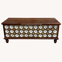 Coffre de rangement en bois d'acacia et de manguier antique, style rustique vintage, avec ferrures en laiton, meubles islamiques, coffre de rangement en bois, boîte, coffre