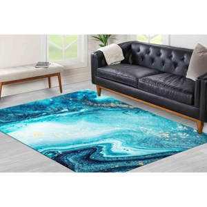 Blue Marble <b>Rug</b>: Contemporary Anti-Slip Accent <b>Rug</b>,<b>Chenille</b> <b>Rug</b> - Product Image 2
