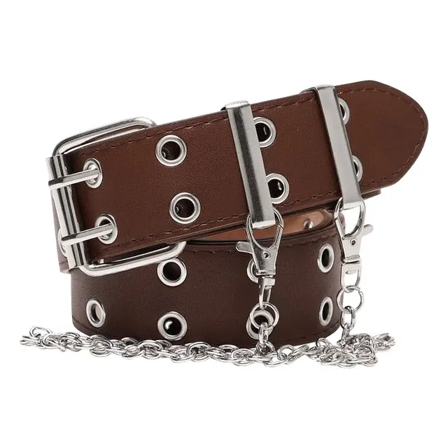 Hebilla de Pin con cadena personalizada para mujer, cinturón de cuero de vaca auténtico de lujo Vintage, cinturón de moda