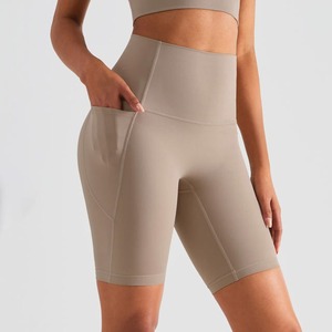 Cintura alta Sexy bicicleta quinta longitud Yoga pantalones cortos gimnasio cintura Fitness sin costura frontal moda mujer Yoga pantalones cortos con bolsillos - Product Image 2