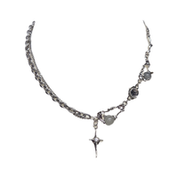 [cocopur] Collier coréen en alliage plaqué argent Éclipse lunaire, chaîne double couche, pendentif lune en cristal, pendentif étoile, nuit céleste