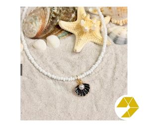 Collar de concha marina Gargantilla de perlas Pulsera de estrella de mar Verano costero Collar de concha marina hecho a mano Perla tropical Joyería de estrella de mar - Product Image 5
