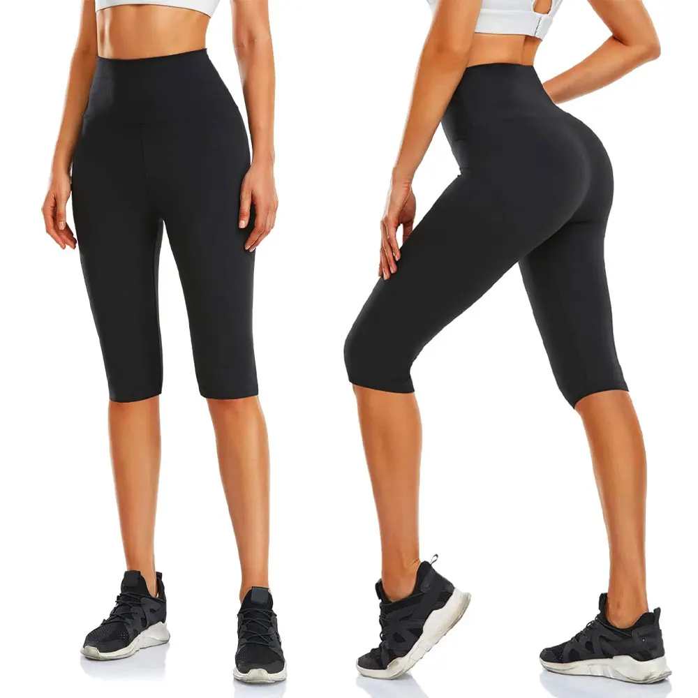 Hot Selling Womens Knee Length leggings with stretch fabric and OEM logo customization ideal for branding activewear