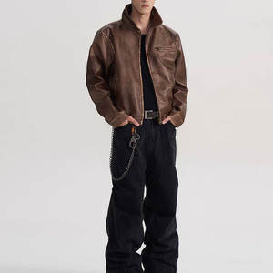 Chaqueta de Cuero Lavada Personalizada, Chaqueta de Cuero Desgastada de Alta Calidad para Hombre, Cuello Camisero, Chaqueta de Cuero Lavada con Tinte Anudado - Product Image 6