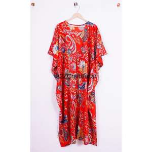 Women's <b>Plus</b> <b>Size</b> Casual Cotton <b>Kaftan</b> Dress V-neck Short Sleeve Midi Hand Block Woven Summer Beach Evening Party Wear Washable - Product Image 6