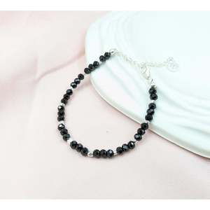 925 Sterling Silver Fine <b>Charm</b> Bracelet with Black Spinel Elegant Black Spinel <b>Bangle</b> - Product Image 2