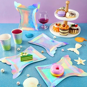 Mignon Style Sirène Assiettes Articles De Fête Coquillage Sirène Assiettes De Fête Pour Sirène Océan Fête D'anniversaire Décoration Faveurs - Product Image 2