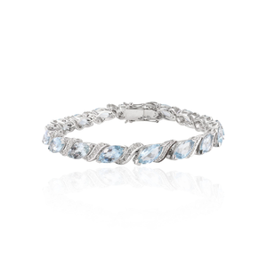 Marquise aigue-marine et diamant américain rond Bracelet de tennis en argent sterling 925 plaqué rhodium Style tendance pour les cadeaux de mariage - Product Image 1