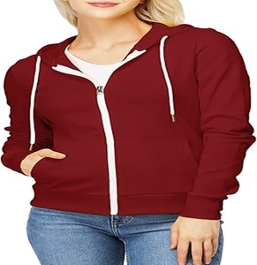 Sweat à capuche zippé personnalisé pour femme en polaire écologique, coupe ample unie, manches longues, poche kangourou, épaules tombantes, broderie - Product Image 1