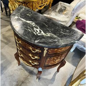 Sang trọng phong cách Pháp gỗ gụ cạnh giường ngủ commode với đá cẩm thạch hàng đầu & phức tạp marquetry | thủ công mạ vàng đồng ormolu đầu giường F - Product Image 4