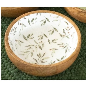 Ensaladera de madera hecha a mano decorativa de esmalte artesanal cuenco de madera de mango de diseño impreso personalizable para uso multiusos - Product Image 5