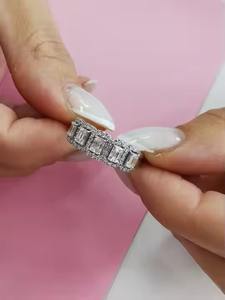 Conjunto de anillo de diamante de corte esmeralda moissanita Original 925 anillo de novia de plata sólida media eternidad banda de boda conjunto de bisel elegante - Product Image 6