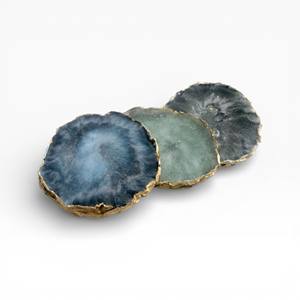 Sous-verres ronds en agate neutre aux tons cristallins terreux pour une décoration de table minimaliste et luxueuse - Product Image 4