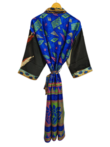 Bridal Robe Light Weight Silk Robe For <b>Woman</b> Night Wear Long Robe, Floral Print Indian Vintage Recycled Silk Sari <b>Kimono</b>, - Product Image 4