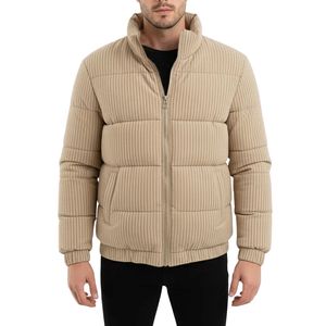 Chaqueta Acolchada Estilo Universitario Beige y Marrón para Hombre, Chaqueta de Invierno con Logotipo Personalizado, Abrigo Acolchado, Ropa de Calle Cálida para Hombre - Product Image 5
