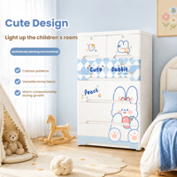 Armoire de rangement pour enfants de 75 cm de large, en plastique, avec tiroirs, motif dessin animé, organisateur de vêtements et de jouets, armoire de rangement multi-niveaux, unité de rangement en plastique PP