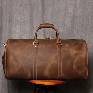 Genuine Leather Foldable <b>Duffel</b> <b>Bag</b> Weekender Travel Zipper Closure Durable Large Capacity Portable Brown - Product Image 2