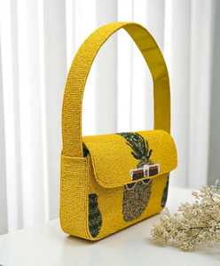 Multicolor Glass Beaded <b>Bag</b> Handle Handheld Casual Handbag Indian Handicraft Handmade <b>Baguette</b> Style MS Handicraft Ms-wc-001 - Product Image 4