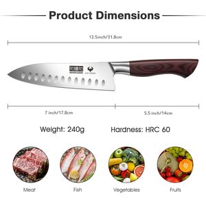 HOSHANHO Couteau <span class=keywords><strong>Santoku</strong></span> de 7 pouces Couteau de cuisine professionnel en acier inoxydable à haute teneur en carbone Couteau de cuisine super tranchant avec manche en bois - Product Image 2