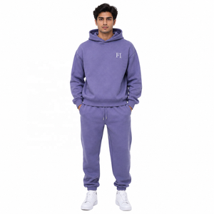 Sudadera con capucha vintage OEM unisex de 500GSM 100% algodón, conjunto de chándal y joggers holgados con logo personalizado y estampado en relieve, venta al por mayor - Product Image 1