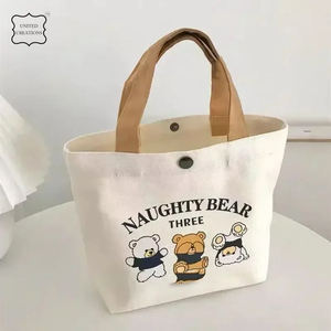 Sac à main en toile ours pour femmes sac à provisions Portable avec impression à la mode grand sac fourre-tout en toile de coton imprimé personnalisé - Product Image 4