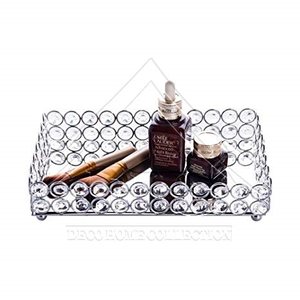 Plateau de vanité miroir en cristal de luxe, en verre argenté, organisateur de maquillage décoratif, plateau de rangement pour bijoux, pour décoration de mariage - Product Image 1