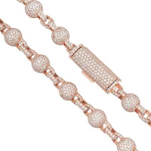 Cadena de Bolas Redondas de Plata de Ley 925 con Oro Rosa de 14K, Estilo Lujoso, Probada, de 16 a 24 Pulgadas - Product Image 2