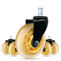 Lot de 5 roulettes pivotantes de haute qualité de 3 pouces en matériau PU jaune demi-transparent pour chaises de bureau
