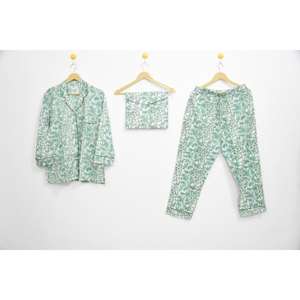 Nuevo Conjunto de Pijama de Algodón Floral Lujoso y Elegante con Estampado a Mano, Ropa de Dormir para Mujer, Conjuntos de Pijamas Cómodos para Mujer - Product Image 1