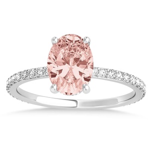 Anillo de Bodas de morganita Rosa corte ovalado diamante corte brillante redondo anillos de piedras preciosas semipreciosas morganita racimo de oro blanco de 14K - Product Image 5
