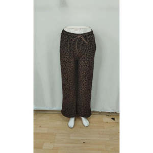 Pantalones de mujer de cintura alta con cordón elástico y corte ancho de dos hilos, 35747 - Café - Product Image 4
